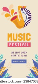 Music festival background. Music fest. Music concert design. Musical event. Musicians, instruments. Vector illustration Template for Poster, Banner, Flyer, Invitation, Card, Social media Post, Cover.