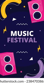 Music festival background. Music fest. Music concert design. Musical event. Musicians, instruments. Vector illustration Template for Poster, Banner, Flyer, Invitation, Card, Social media Post, Cover.