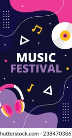 Fondo del festival de música. Festival de música. Diseño de conciertos musicales. Evento musical. Músicos, instrumentos. Plantilla de ilustración vectorial para afiches, banner, volante, invitación, tarjeta, publicación en medios sociales, portada.