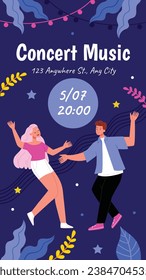 Music festival background. Music fest. Music concert design. Musical event. Musicians, instruments. Vector illustration Template for Poster, Banner, Flyer, Invitation, Card, Social media Post, Cover.
