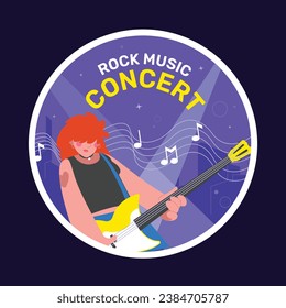 Music festival background. Music fest. Music concert design. Musical event. Musicians, instruments. Vector illustration Template for Label, Sticker, Poster, Invitation, Card, Social media Post.