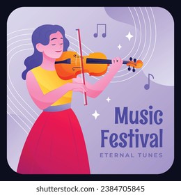 Music festival background. Music fest. Music concert design. Musical event. Musicians, instruments. Vector illustration Template for Label, Sticker, Poster, Invitation, Card, Social media Post.