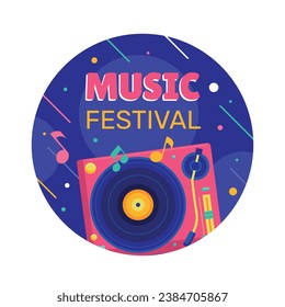 Fondo del festival de música. Festival de música. Diseño de conciertos musicales. Evento musical. Músicos, instrumentos. Plantilla de ilustración vectorial para etiqueta, etiqueta, afiche, invitación, tarjeta, publicación en medios sociales.