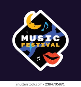 Music festival background. Music fest. Music concert design. Musical event. Musicians, instruments. Vector illustration Template for Label, Sticker, Poster, Invitation, Card, Social media Post.