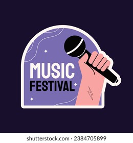 Music festival background. Music fest. Music concert design. Musical event. Musicians, instruments. Vector illustration Template for Label, Sticker, Poster, Invitation, Card, Social media Post.