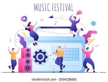 Music Festival Background Vector Illustration With Musical Instruments and Live Singing Performance for Poster, Banner or Brochure Template