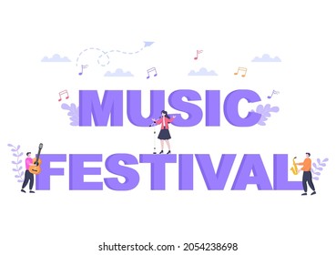 Music Festival Background Vector Illustration With Musical Instruments and Live Singing Performance for Poster, Banner or Brochure Template