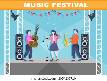 Music Festival Background Vector Illustration With Musical Instruments and Live Singing Performance for Poster, Banner or Brochure Template