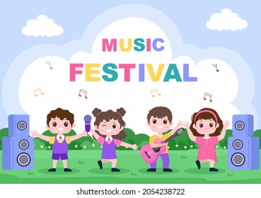 Music Festival Background Vector Illustration With Musical Instruments and Live Singing Performance for Poster, Banner or Brochure Template