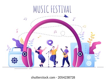 Music Festival Background Vector Illustration With Musical Instruments and Live Singing Performance for Poster, Banner or Brochure Template