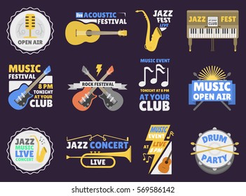 Music festival badge vector illustration.