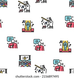 Music Festival Band Equipment Vector Seamless Pattern Thin Line Illustration