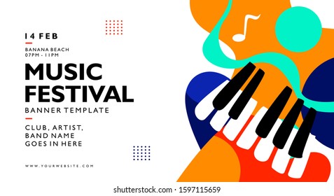 music festival banner background template with colorful trend colors. Poster for print material, advertisement, and element. Vector illustration.