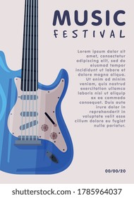 Music Festival Banner with Electric Guitar Musical Instrument and Place for Text, Advertisement Poster, Brochure, Flyer, Invitation Card Vector Illustration