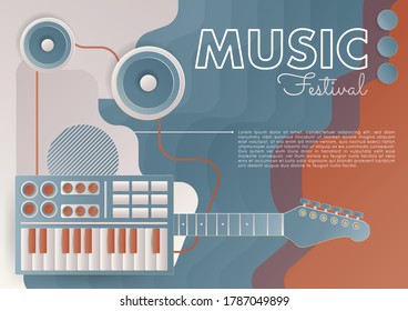 Music Festival Banner with Electric Guitar Musical Instrument and Place for Text, Advertisement Poster, Brochure, Flyer, Invitation Card Vector Illustration