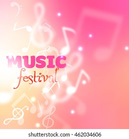 Music festival  banner of lights and notes; vector background