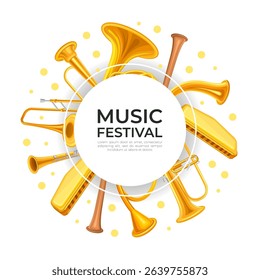 Music festival banner. Live classical music concert poster, invitation flyer vector illustration