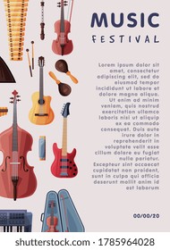 Music Festival Banner with Orchestral Musical Instruments and Place for Text, Advertisement Poster, Brochure, Flyer, Invitation Card Vector Illustration