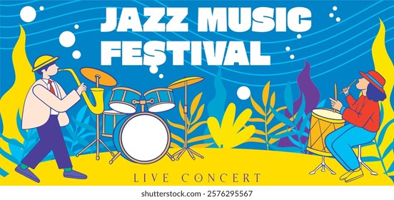 Music festival banner template. Event poster for social media, advertisement, billboard, ads. Music fest flyer promotion design. Rock, jazz, pop, dj. Event banner for digital and print