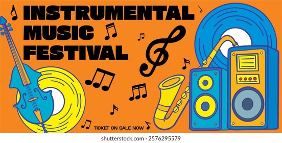 Music festival banner template. Event poster for social media, advertisement, billboard, ads. Music fest flyer promotion design. Rock, jazz, pop, dj. Event banner for digital and print