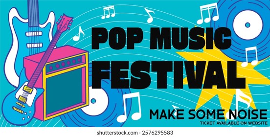 Music festival banner template. Event poster for social media, advertisement, billboard, ads. Music fest flyer promotion design. Rock, jazz, pop, dj. Event banner for digital and print