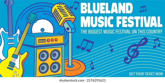 Music festival banner template. Event poster for social media, advertisement, billboard, ads. Music fest flyer promotion design. Rock, jazz, pop, dj. Event banner for digital and print