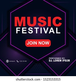 Music festival banner Template for Social Media Post , Web Ads, Poster. Music festival poster template. 3D background flyer for music festival.
