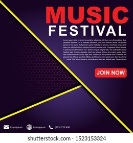 Music festival banner Template for Social Media Post , Web Ads, Poster. Music festival poster template. 3D background flyer for music festival.