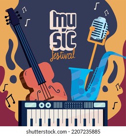 music festival card with instruments