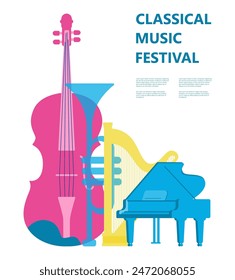 Music festival or classical music concert poster template. Vector flyers for music events.