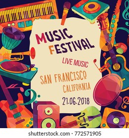 Music festival. Colorful music background. Vector illustration