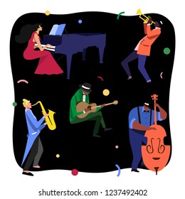 Music Festival Colorfull Jazz Musicians Flat Vector illustration