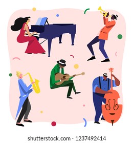 Music Festival Colorfull Jazz Musicians Flat Vector illustration