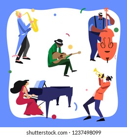 Music Festival Colorfull Jazz Musicians Flat Vector illustration