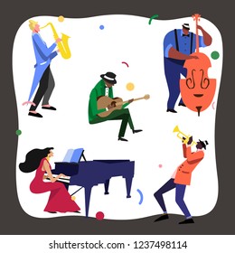 Music Festival Colorfull Jazz Musicians Flat Vector illustration