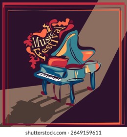 Design conceitual de festival de música, música clássica. Cartaz, cartão, inventar umas férias de música, festival musical, dia de piano, música clássica ou festival de jazz