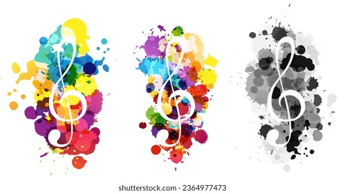 Music festival concept. Live music concert. Decoration elements with colorful paint splashes