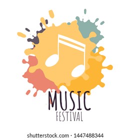 Music festival concept poster. Vector background with hand draw abstract explosion and doodle music note. Banner for party, holiday, card, event. Vector Illustration