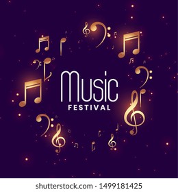 music festival concert background with golden musical notes