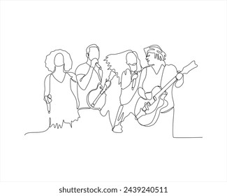 Music festival concert one line drawing illustration vector Man male boy play guitar oneline continuous single line art One single line drawing of young happy male rock singer holding microphone