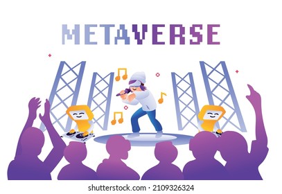 Music Festival Concert Performance and Party in Metaverse - Vector Art Concept