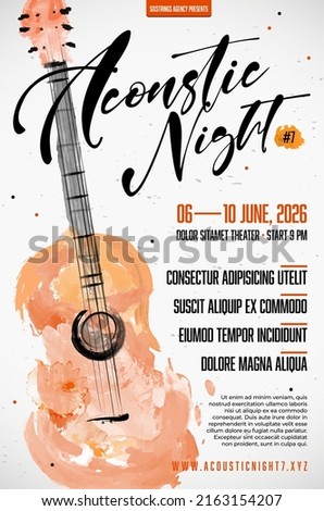 Music festival or concert poster template with abstract watercolor guitar - vector illustration