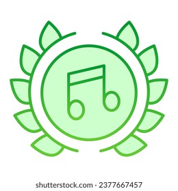 Music festival emblem gradient line icon. Musical note symbol in wreath outline style on white background. Saint Patricks day celebration for mobile concept and web design. Vector graphics