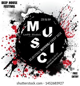 Music festival event poster witth grunge and halftone pattern