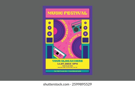 Music Festival Flyer. Vector illustration, flyer, banner, social media post, poster, typography, icons,