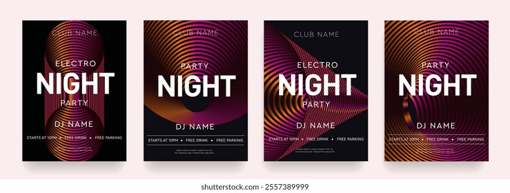 Music Festival Graphic Design. Vibrant Gradient Circle Elements for Dance Parties, Discos, Club Invitations, Festival Posters, and Flyers. Electro Sound 3D Wave Background. Vector Illustration.