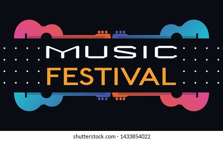 Music Festival hand drawn letters flat color vector design element. Text isolated on black background. Fest invitation welcome template cartoon illustration. Music Festive show promotion advertisement