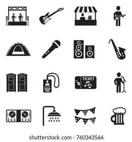 Iconos del Festival de Música. Diseño plano negro. Ilustración vectorial. 