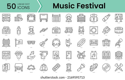 music festival Icons bundle. Linear dot style Icons. Vector illustration