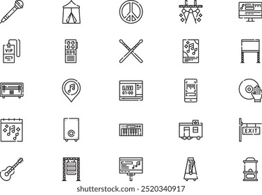 Music festival icons collection is a vector illustration with editable stroke.